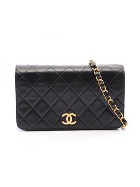 Chanel Shoulder Bag Mini Quilted Push Lock Full Flap Black Lambskin Small Chain
